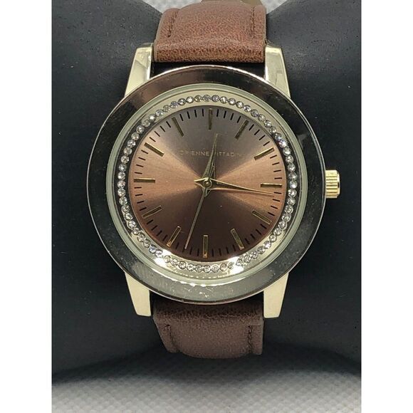 Adrienne Vittadini AD11261 Unisex Brown Leather Analog Dial Quartz Watch KS337 - Picture 1 of 9